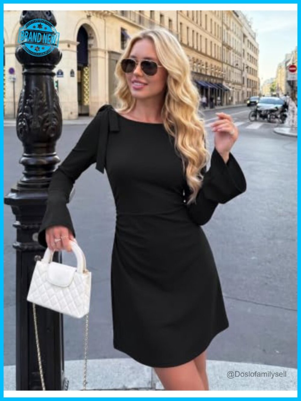 ZESICA Women's Long Sleeve Tie Shoulder Ruched Bodycon Mini Dress - Picture 2 of 6